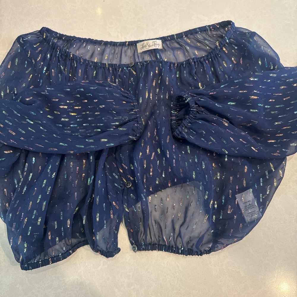 Navy Blue Sheer Women's Blouse